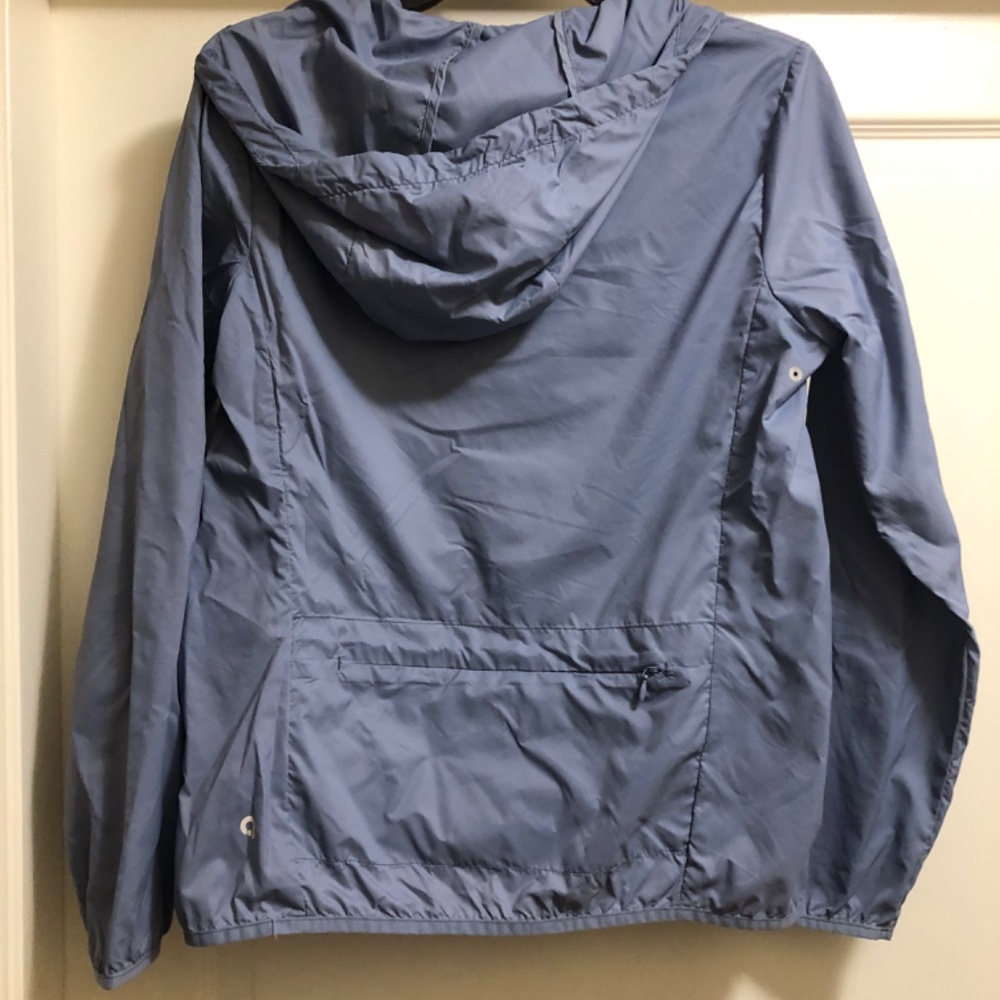 Ladies Small blue nylon zip jacket with back zip pocket and hood - Picture 2 of 4